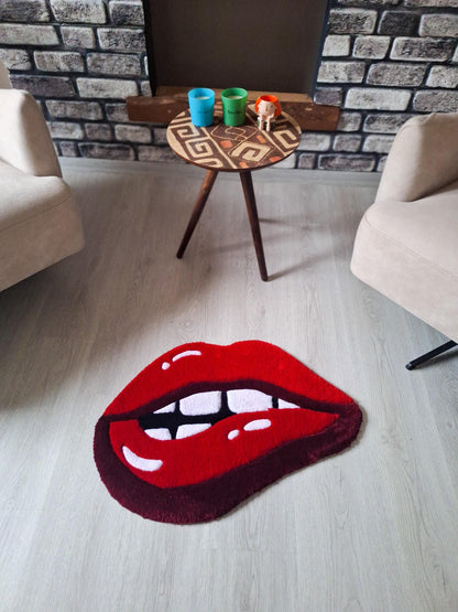 Red Lips Tufted Rug: Handmade Acrylic Pop Art Decor