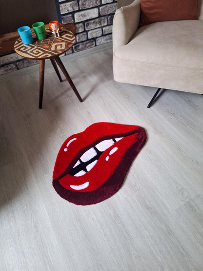 Red Lips Tufted Rug: Handmade Acrylic Pop Art Decor