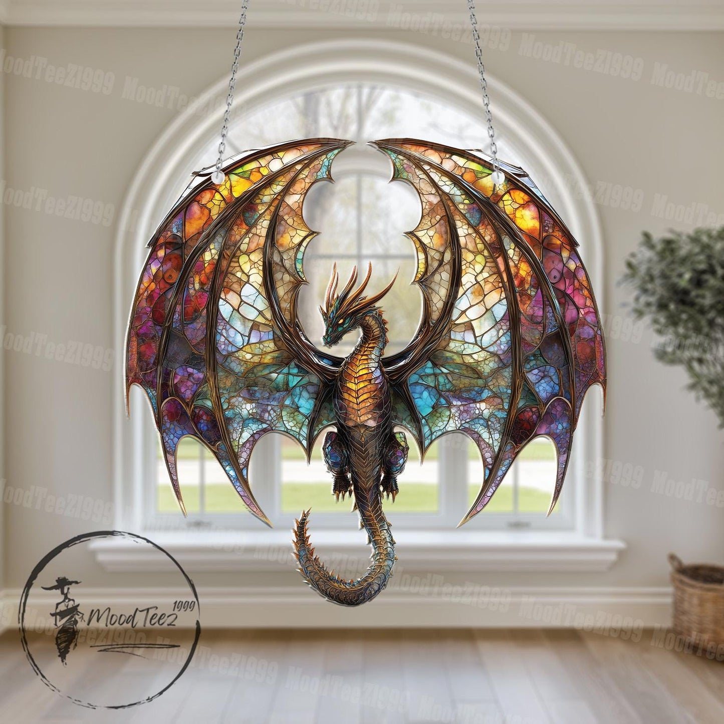 Majestic Dragon Window Hanging, Fantasy Suncatcher, Gothic Home Decor, Acrylic Effect, Unique Gift for Dragon Lovers