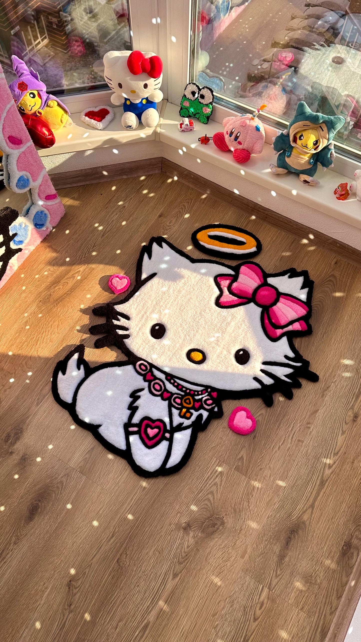 Angel Kitty Puffy Tufted Rug – Custom Handmade 3D Carpet, White Decor, Cute Cloud Rug for Bedroom or Kawaii Gift for Girls