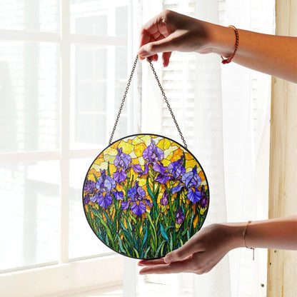 Stained Glass Iris Suncatcher Beautiful Flower Art for Home Garden Gifts for Her