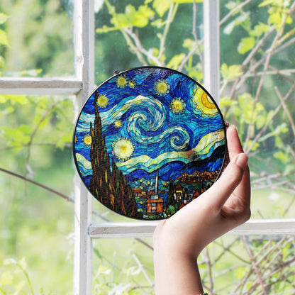 Stained Glass Starry Night Suncatcher Window Hanging Gift for Art Lovers
