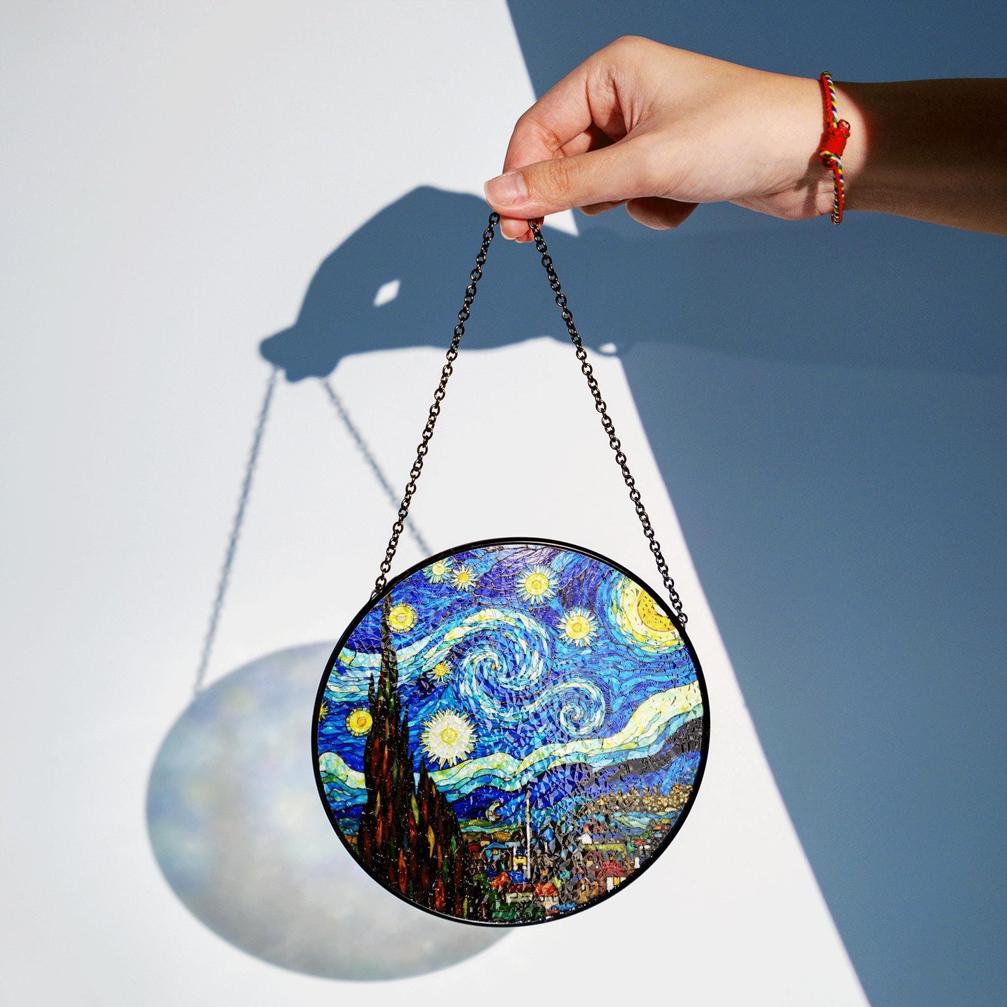 Starry Night Stained Glass Suncatcher Art for Home Window Gift for Art Lovers and Van Gogh Fans