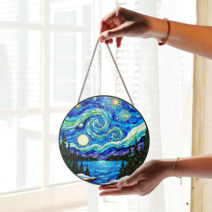 Starry Night Stained Glass Suncatcher Decorative Gift for Home Lovers