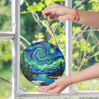 Starry Night Inspired Stained Glass Suncatcher Handcrafted Gift for Art Lovers Window Decor