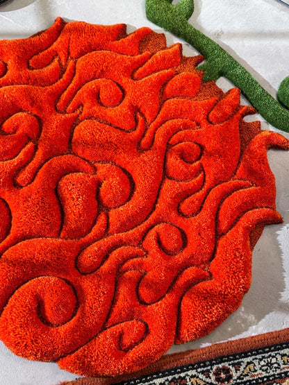 Anime themed 3D Tufted Rug, Handmade Fluffy Rug, Anime Rug, Anime Fan Gift, Fire Plush Rug