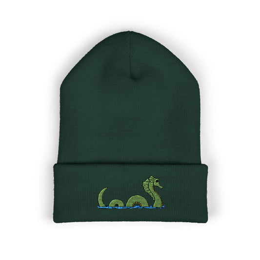 Sea Monster Embroidered Beanie, Cozy Winter Hat, Loch Ness Monster Serpent Nessie Design, Gift for Him/Her, Outdoor Fashion