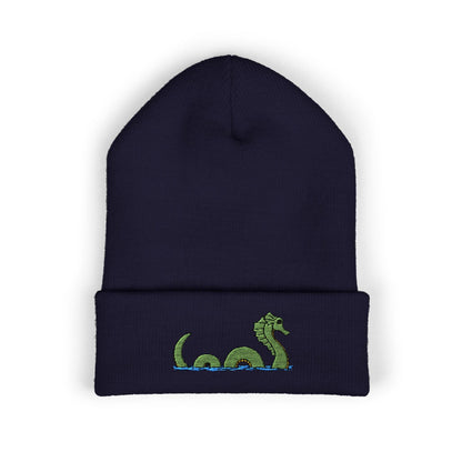 Sea Monster Embroidered Beanie, Cozy Winter Hat, Loch Ness Monster Serpent Nessie Design, Gift for Him/Her, Outdoor Fashion