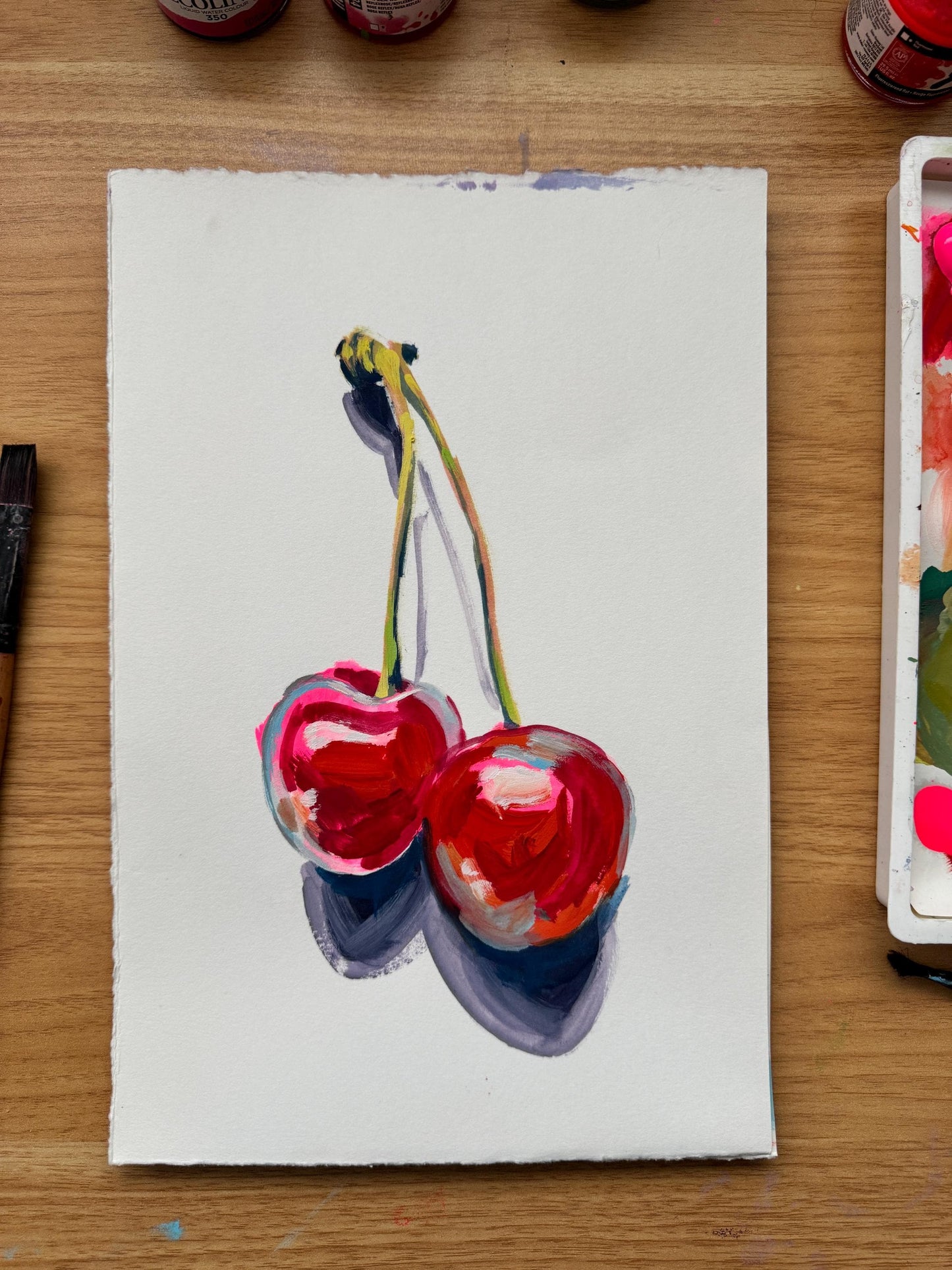 Cherry Drops | Original Gouache Painting by Erika Lamar Buentello