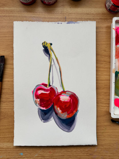 Cherry Drops | Original Gouache Painting by Erika Lamar Buentello