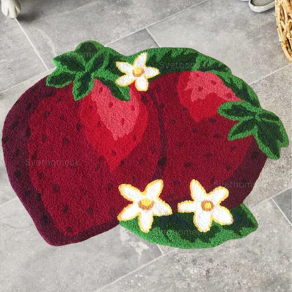 Cute Strawberry Bath Mat, Tufted Fluffy Fruit Bedroom Rugs for Girls, Dorm Rug, Funny Strawberry Shower Rugs, Non Slip Bath Mat, fruit rug