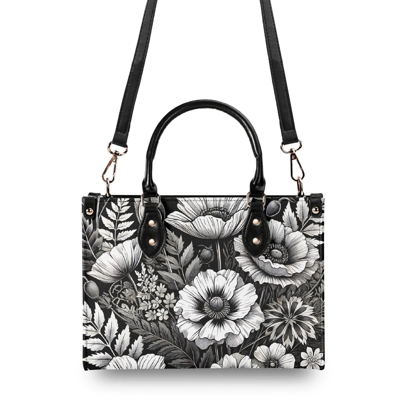 Inkwell Blooms- Trendy Handbag, Waterproof PU Leather Handbag, Top Handle Vegan Leather, High-quality Crossbody Bag, Shoulder bag