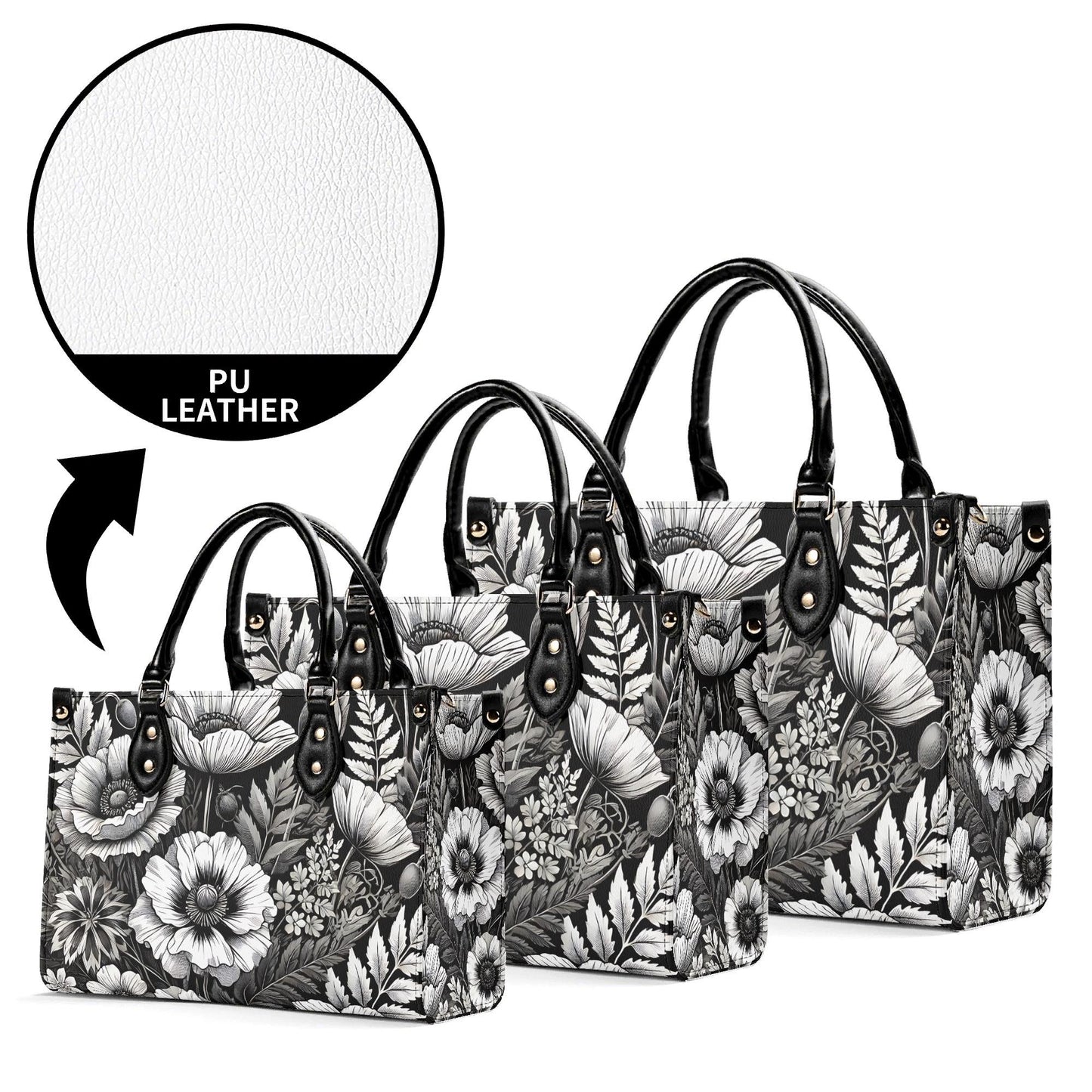 Inkwell Blooms- Trendy Handbag, Waterproof PU Leather Handbag, Top Handle Vegan Leather, High-quality Crossbody Bag, Shoulder bag