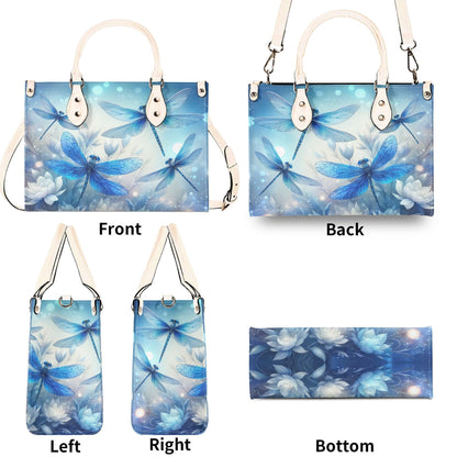 Dragonfly Bliss Trendy Handbag, Waterproof PU Leather Handbag, Top Handle Vegan Leather, High-quality Crossbody Bag, Shoulder bag