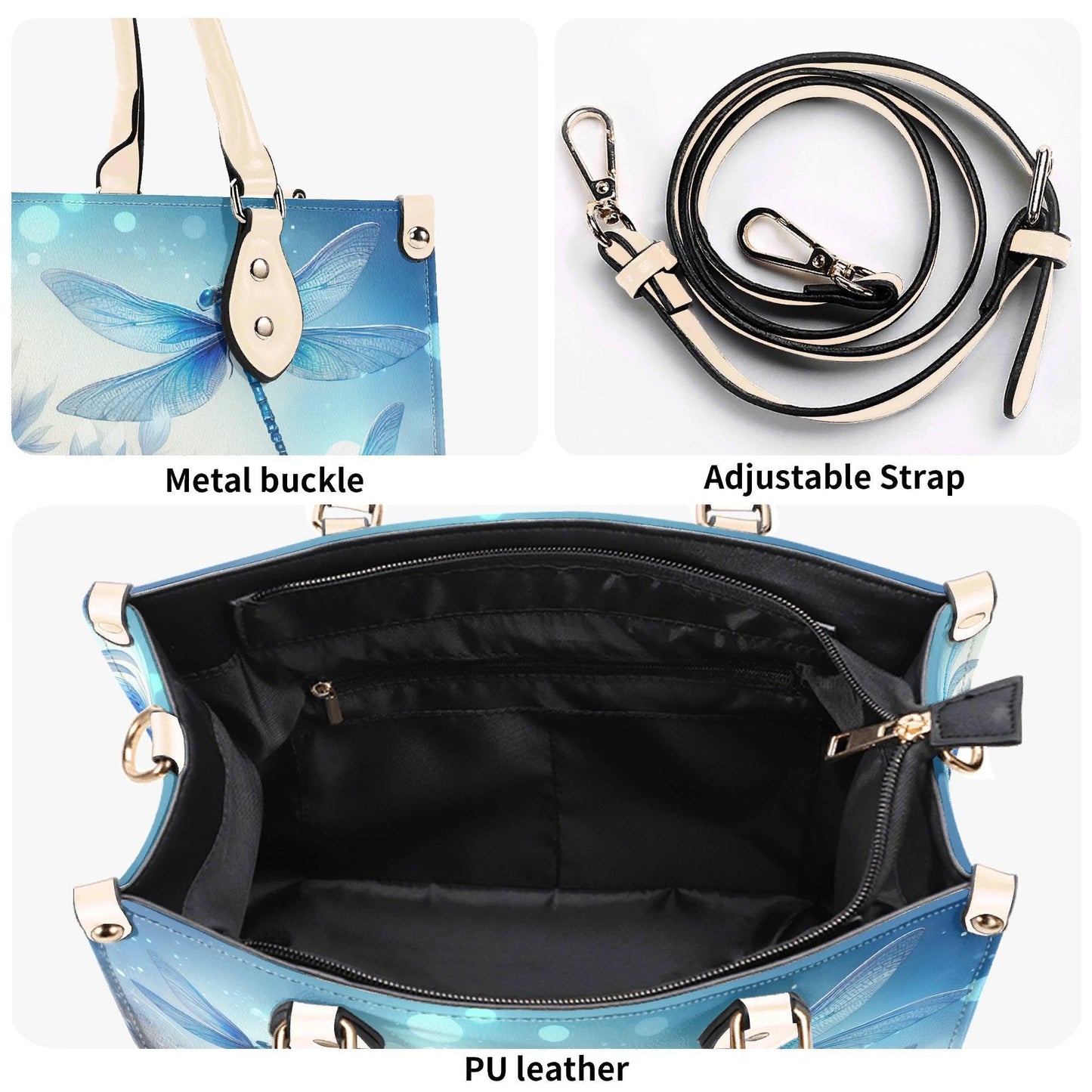Dragonfly Bliss Trendy Handbag, Waterproof PU Leather Handbag, Top Handle Vegan Leather, High-quality Crossbody Bag, Shoulder bag