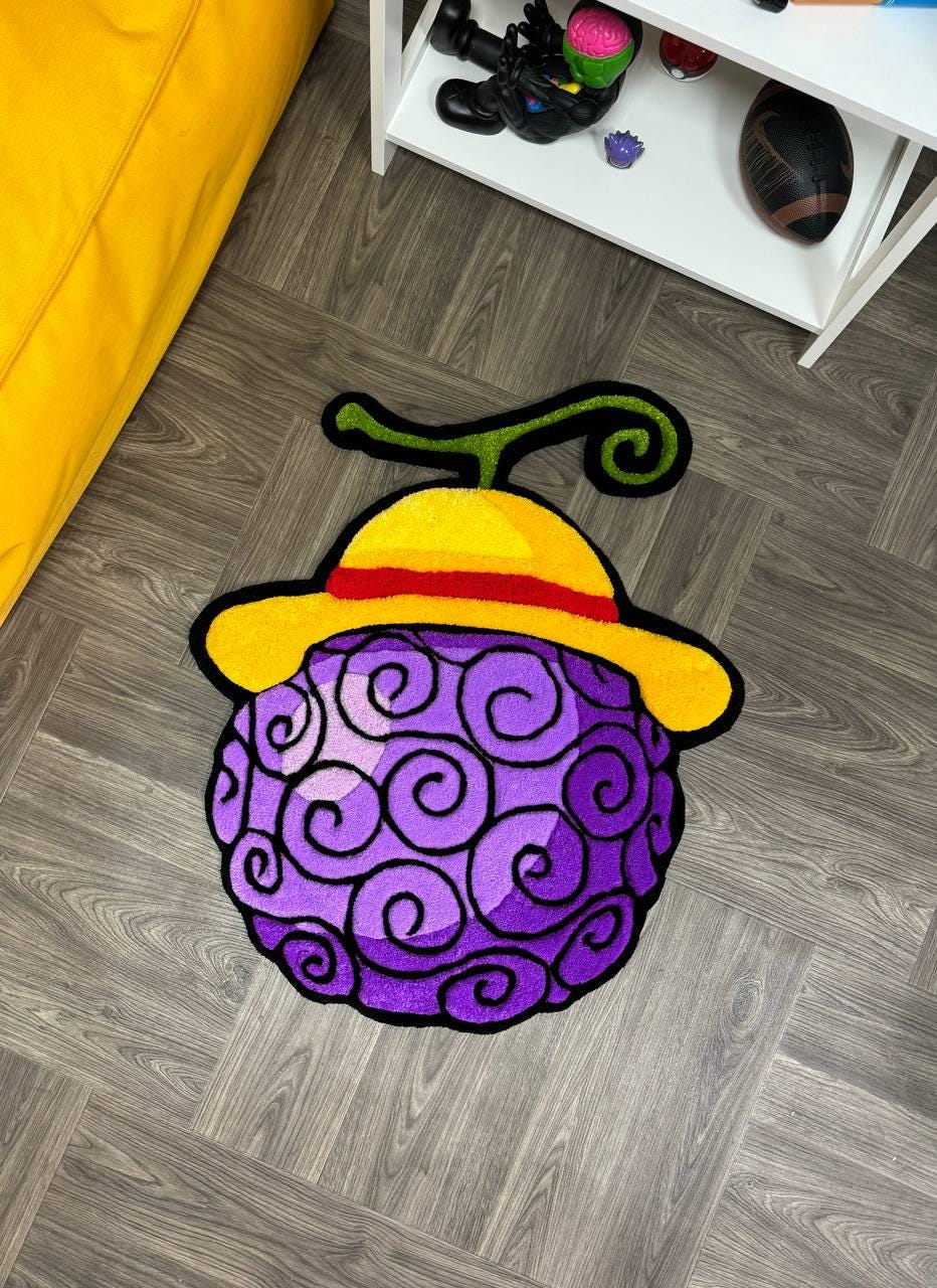 Fluffy 3d Devil Fruit Gomu Gomu Tufted rug Anime rugs Handmade rug Game room rug 3D Curved Rug Rugs For Bedroom Cool rugs Cute rug Fun rug