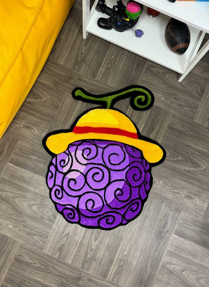 Fluffy 3d Devil Fruit Gomu Gomu Tufted rug Anime rugs Handmade rug Game room rug 3D Curved Rug Rugs For Bedroom Cool rugs Cute rug Fun rug