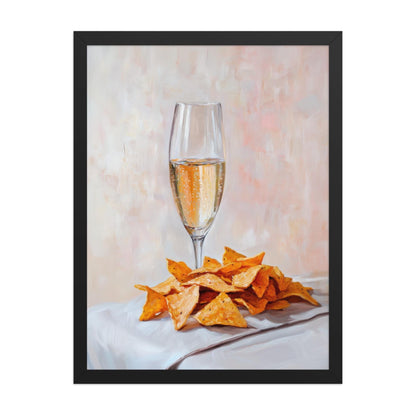 Champagne and Nacho Cheese Chips Art Print: Quirky Bar Cart Decor