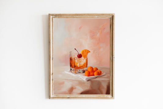 Old Fashioned Cocktail with Cheese Balls Fine Art Print | Cute Quirky Whimsical | Cocktail Art | Bar Cart Decor | Trendy Home Wall Art Gift