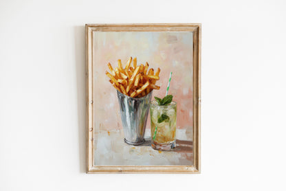French Fries and Mojito Art Print: Quirky Bar Cart Decor