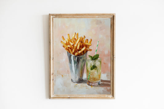 French Fries and Mojito Art Print: Quirky Bar Cart Decor