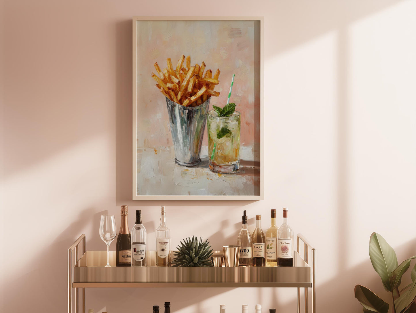 French Fries and Mojito Art Print: Quirky Bar Cart Decor