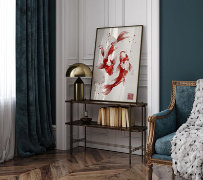 Red Koi Print, Japanese wall art Print, Vintage Print, Trendy Wall Art, Aesthetic Wall Art, Koi Fish Print, Japanese Print, Gift Idea