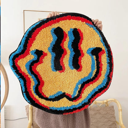 Trippy Smiling Rug, Unique Handmade Rug, Ideal Friend Gift, Bedroom Rug, Cool Bedroom Decor