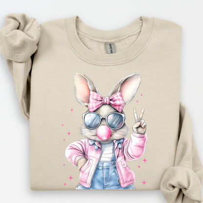 Bunny Sweatshirt, Easter Shirt, Smiley Faces Easter T-shirt, Patel Eggs and Flowers, Bunny and Flowers, Cute Patel Bunnies Shirt