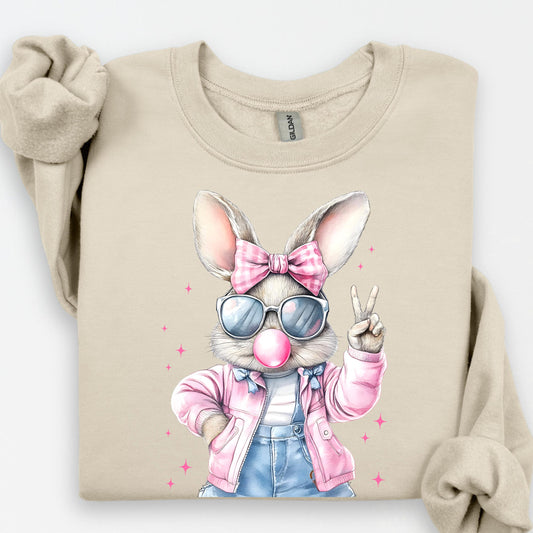 Bunny Sweatshirt, Easter Shirt, Smiley Faces Easter T-shirt, Patel Eggs and Flowers, Bunny and Flowers, Cute Patel Bunnies Shirt