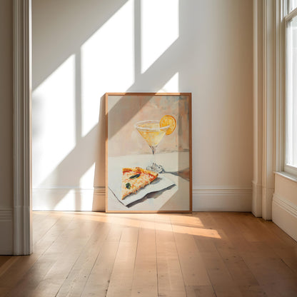 Martini with Slice of Pizza Art Print | Cute Quirky Whimsical | Cocktail Bar Cart Decor | Martini Wall Art | Trendy Home Wall Art | Food Art