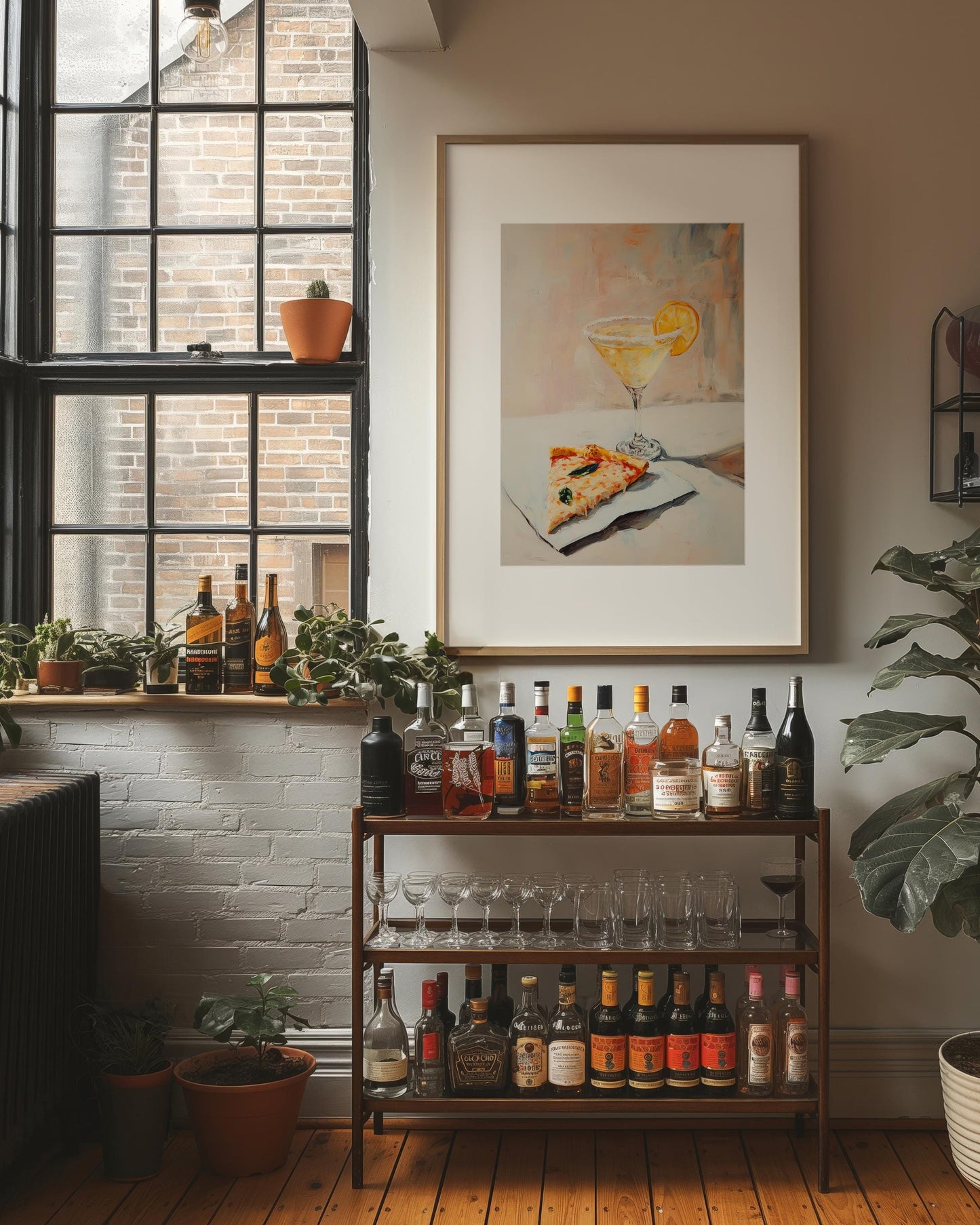 Martini with Slice of Pizza Art Print | Cute Quirky Whimsical | Cocktail Bar Cart Decor | Martini Wall Art | Trendy Home Wall Art | Food Art