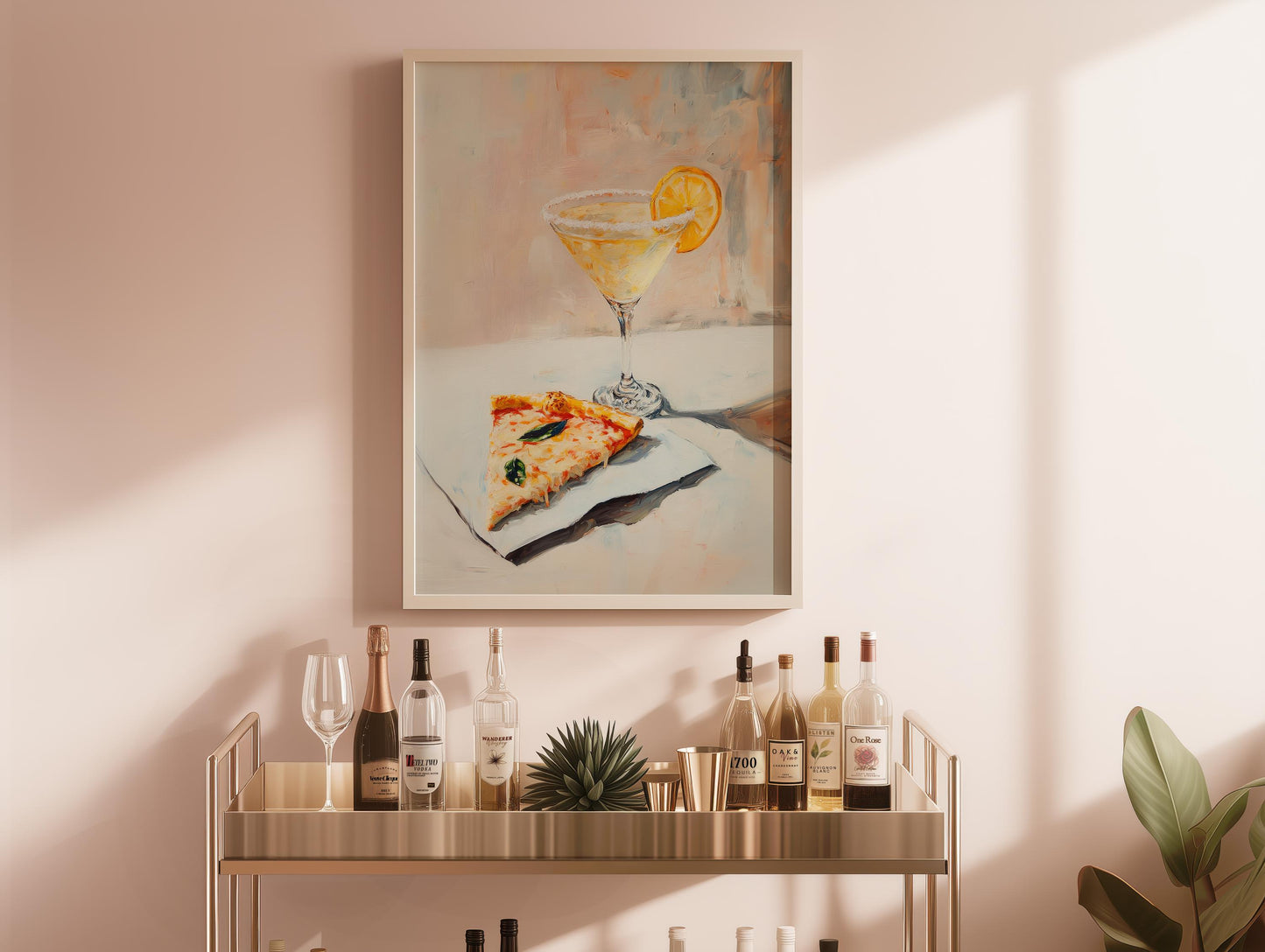 Martini with Slice of Pizza Art Print | Cute Quirky Whimsical | Cocktail Bar Cart Decor | Martini Wall Art | Trendy Home Wall Art | Food Art