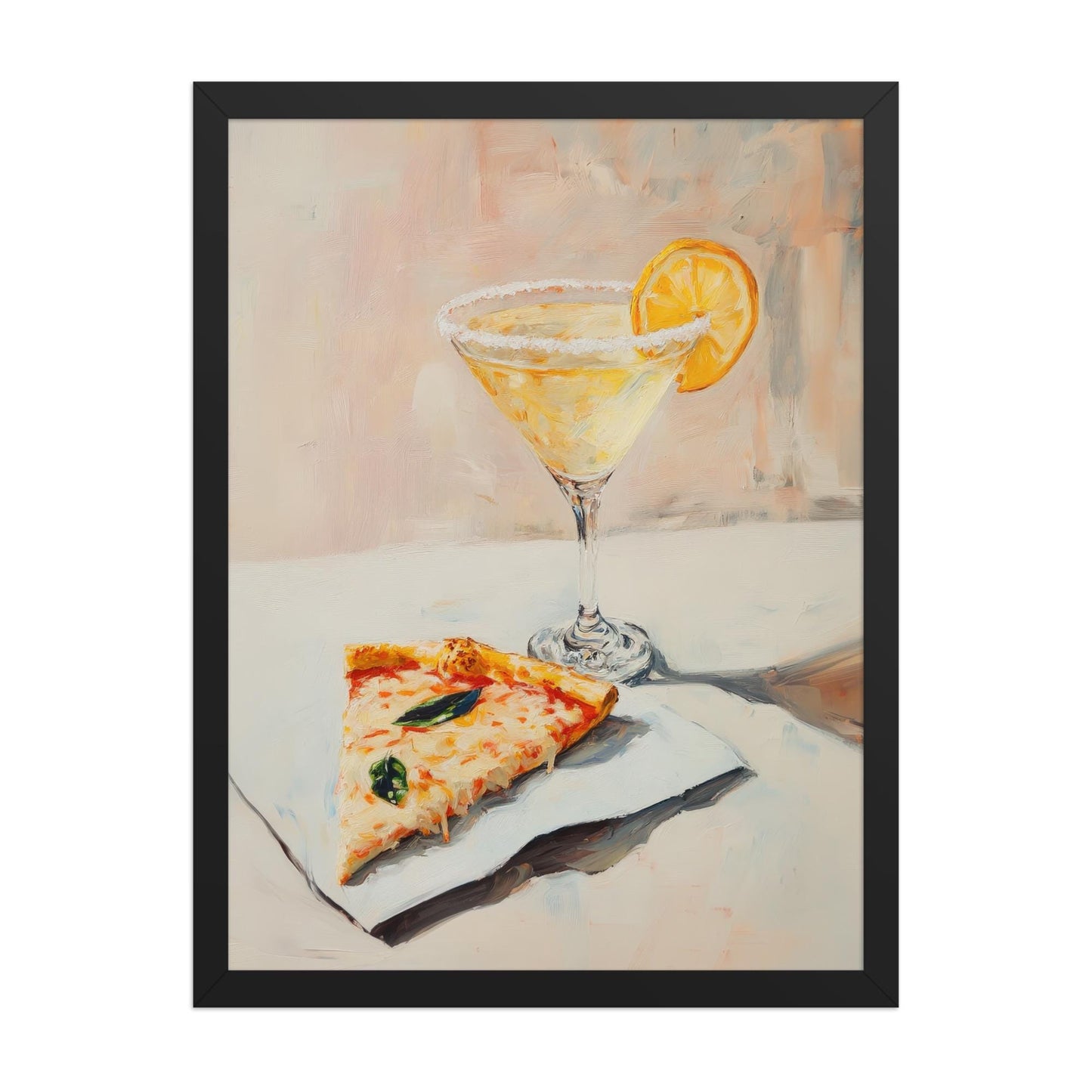 Martini with Slice of Pizza Art Print | Cute Quirky Whimsical | Cocktail Bar Cart Decor | Martini Wall Art | Trendy Home Wall Art | Food Art