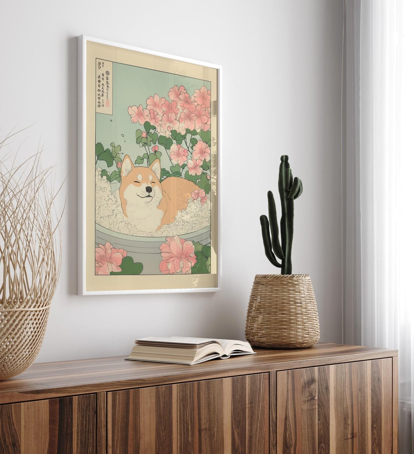 Shiba Inu Art Print: Ukiyo-e Japanese Bathroom Print