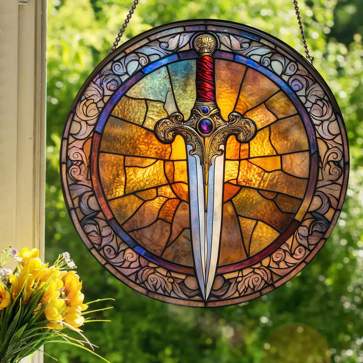 Magical Dagger: Stained Glass Style Window Hanging Made With Real Glass