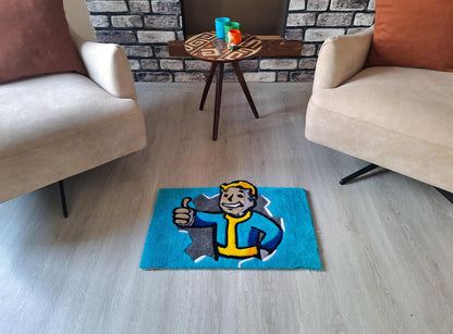 Vault Boy Rug: Fallout Handmade Tufted Wall Art - Gamer Decor
