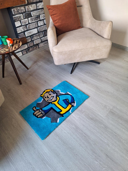 Vault Boy Rug: Fallout Handmade Tufted Wall Art - Gamer Decor