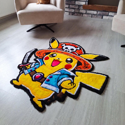 Handmade Tufted Anime Rug: Pikachu & One Piece Design - Monkey D. Pikachu