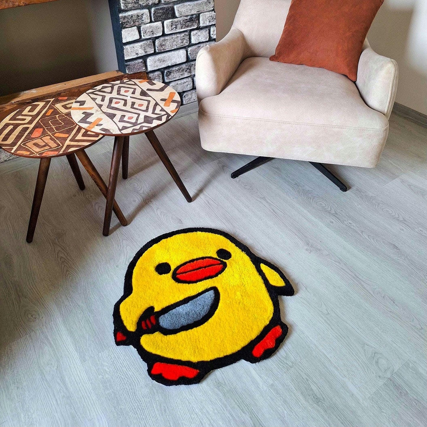 Psycho Chick Rug: Anime Tufted Rug, Handmade Acrylic Yarn Decor