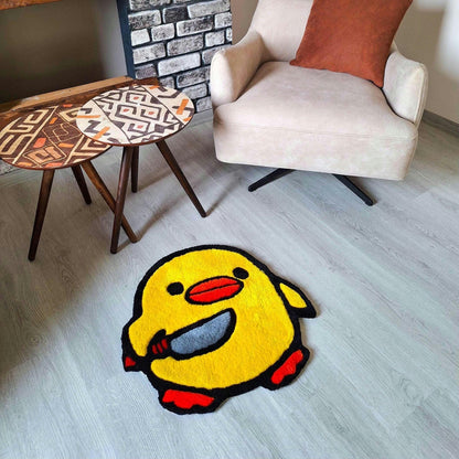 Psycho Chick Rug: Anime Tufted Rug, Handmade Acrylic Yarn Decor