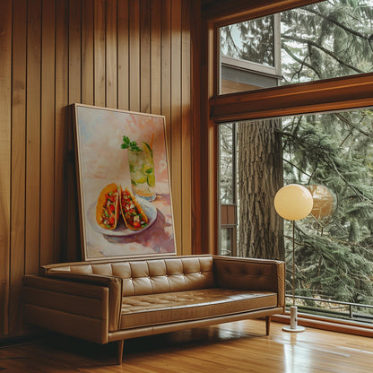 Fish Tacos and Mojito Art Print: Retro Bar Cart Decor