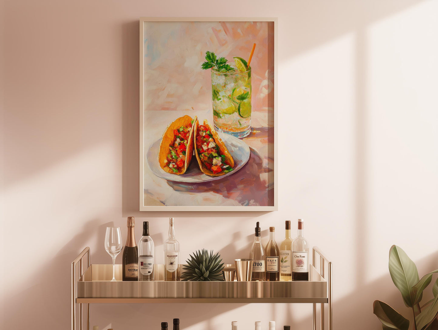 Fish Tacos and Mojito Art Print: Retro Bar Cart Decor