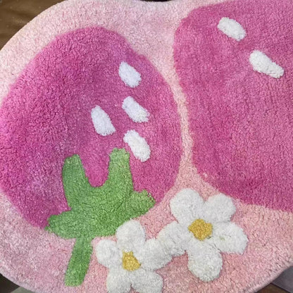 Cute Strawberry Bath Mat, Tufted Fluffy Fruit Bedroom Rugs for Girls, Dorm Rug, Funny Strawberry Shower Rugs, Non Slip Bath Mat, fruit rug