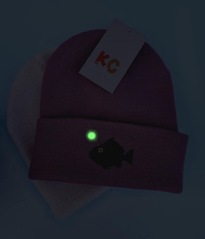 Cute Glow in the Dark Angler fish Embroidered Beanie - Free Delivery - More Colours - Glow Thread Dark Cool