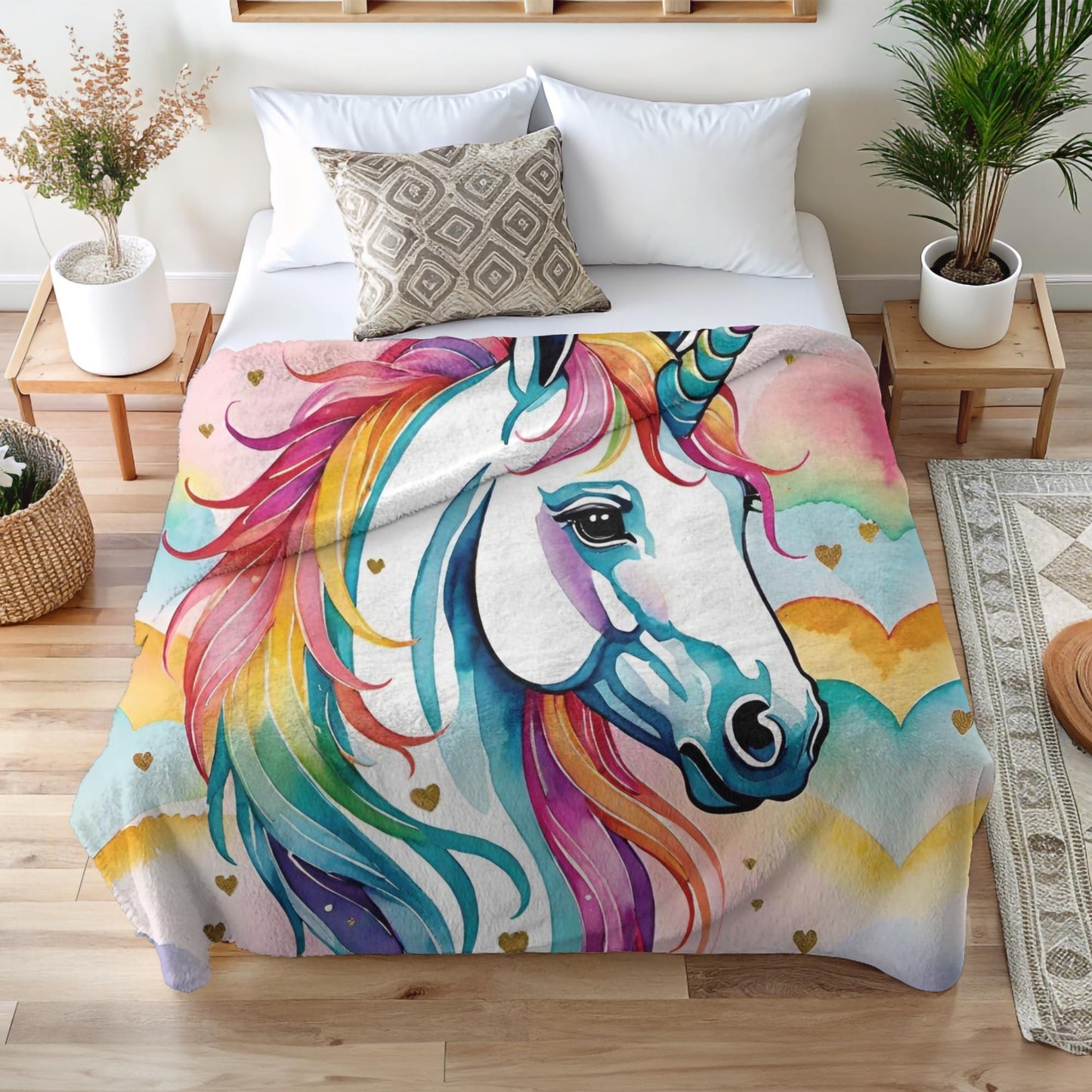 Whimsical Unicorn Plush Blanket, Cozy Blanket for Girls, Gift for Daughter's Birthday, Magical Decor, Fairy Tale Blanket, Unicorn Lover Gift
