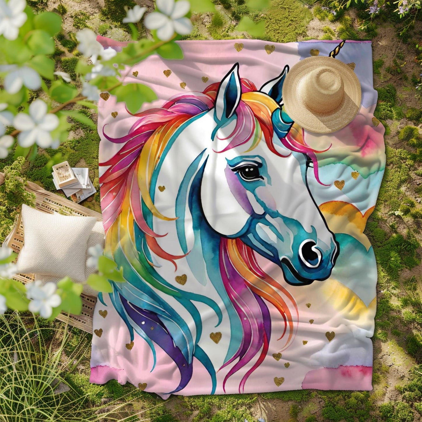 Whimsical Unicorn Plush Blanket, Cozy Blanket for Girls, Gift for Daughter's Birthday, Magical Decor, Fairy Tale Blanket, Unicorn Lover Gift