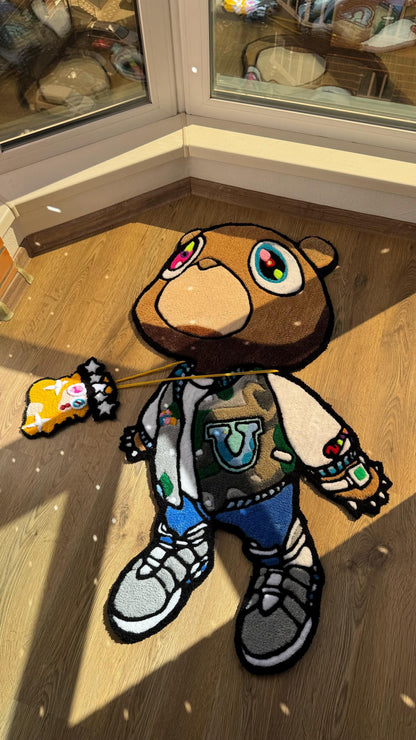 Cool Kanye Bear Rug – 4ft Custom Tufted Carpet, Handmade Fluffy Decor, Unique Gamer Room Floor Mat, Cute Villager Rug for Gift Idea
