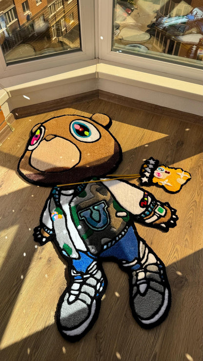 Cool Kanye Bear Rug – 4ft Custom Tufted Carpet, Handmade Fluffy Decor, Unique Gamer Room Floor Mat, Cute Villager Rug for Gift Idea