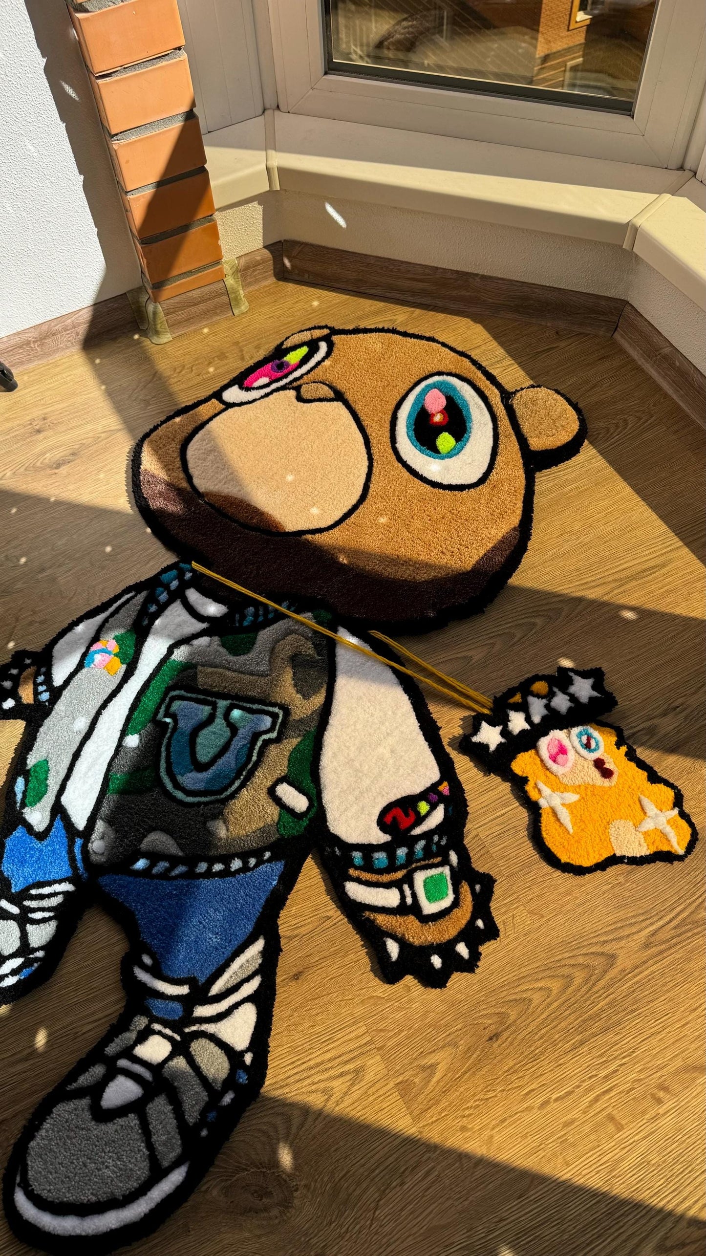 Cool Kanye Bear Rug – 4ft Custom Tufted Carpet, Handmade Fluffy Decor, Unique Gamer Room Floor Mat, Cute Villager Rug for Gift Idea